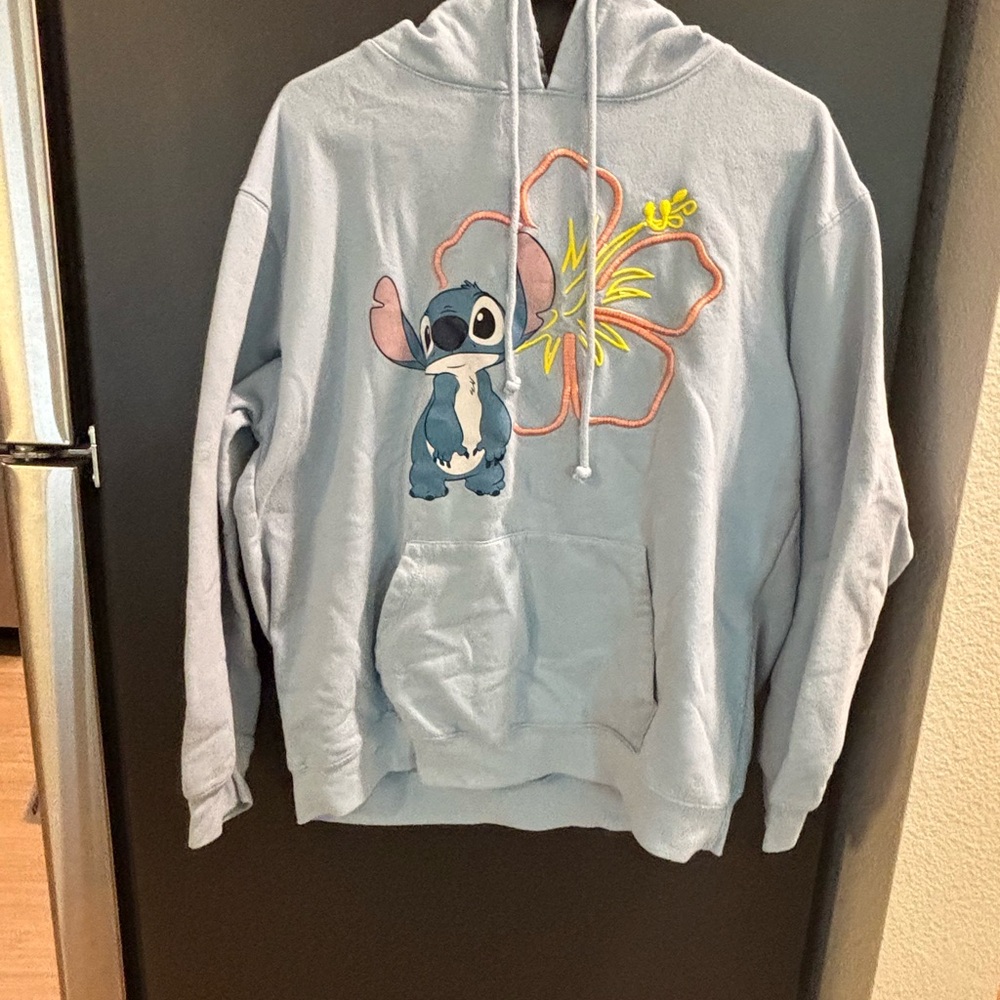 Disney Light Blue Stitch Hoodie with Hibiscus Graphic